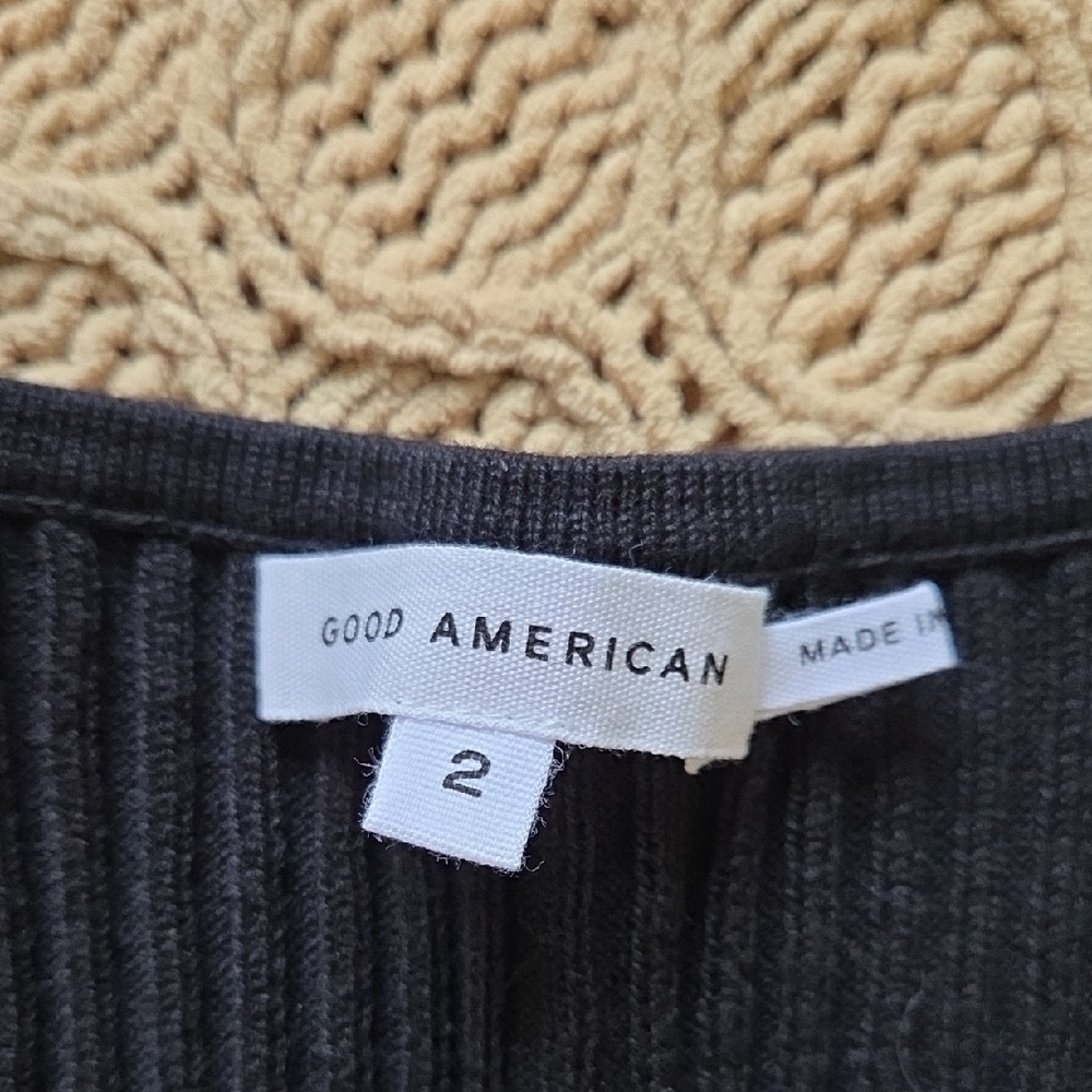 Good American Black Ribbed Knit Midi Dress with Ties - Size 2 (Medium) - Picture 5 of 8